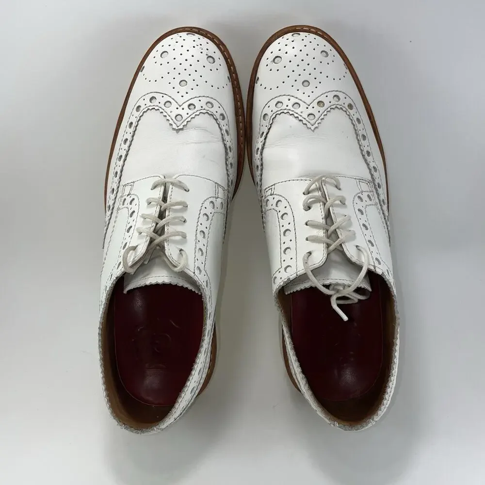 Grenson Archie Gibson Brogue Shoes Size 9 US/ 8 UK White Leather Wingtip Wedge